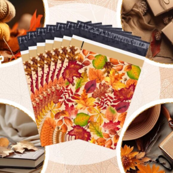 10x13 New Autumn Fall Season Thank You Polly Mailers Large Size 8ct - Picture 1 of 2